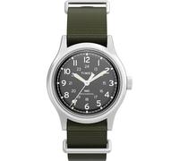 Timex Montre Mk1 36 mm pour homme - Bracelet vert - Cadran noir - Boîtier en acier inoxydable