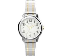 Timex Montre pour femme Easy Rider 25 mm - Bracelet extensible en acier inoxydable bicolore, cadran blanc, boîtier argenté TW2W52500