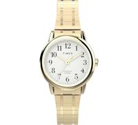 Timex Montre pour Femme Easy Rider 25 mm - Bracelet Extensible en Acier Inoxydable Bicolore, Cadran Blanc, boîtier argenté