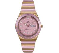 Timex Montre pour femme inspirée des plongeurs de 36 mm - Bracelet d'extension bicolore - Cadran rose - Boîtier doré