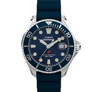 Timex Montre pour homme Deep Water Meridian 44 mm - Bracelet bleu - Cadran bleu - Boîtier en acier inoxydable