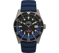Timex Montre pour homme Deep Water Reef 41 mm - Bracelet bleu - Cadran noir - Boîtier en titane