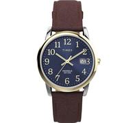 Timex Montre pour homme Easy Reader 35 mm - Bracelet en cuir marron, cadran bleu, boîtier argenté TW2W54500