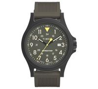Timex Montre pour Homme Expedition Acadia 40 mm - Bracelet en Silicone Gris Acier, Cadran Vert, boitier Noir TW4B30000