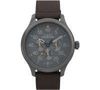 Timex Montre pour Homme Expedition Field 43 mm - Bracelet Marron, Cadran Noir, boîtier Gris Acier TW4B30900
