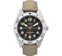 Montre Timex pour homme Expedition Field Solar 43 mm - Bracelet brun clair, cadran noir, boîtier acier à placage ionique TW4B30700