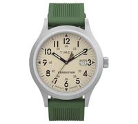 Timex Montre pour Homme Expedition Scout 40 mm - Bracelet en Silicone Vert, Cadran Naturel, boitier Acier à placage ionique TW4B30100