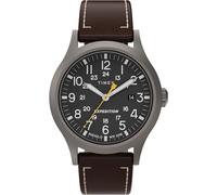 Timex Montre pour Homme Expedition Scout 40 mm - Bracelet Marron Cadran Noir boîtier Gris