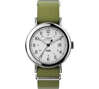 Timex Montre unisexe Weekender 37 mm - Bracelet vert - Cadran blanc - Boîtier argenté, vert