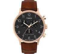 Timex Montre Waterbury Classic 40mm pour Homme - Bracelet Marron Cadran Noir boîtier Or Rose