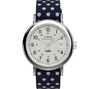 Timex Montre Weekender 40 mm pour femme - Bracelet bleu - Cadran blanc - Boîtier argenté