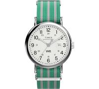 Timex Montre Weekender 40 mm pour Homme - Bracelet Vert - Cadran Blanc - Boîtier argenté