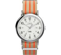 Timex Montre Weekender pour homme 40 mm - Bracelet marron clair, cadran blanc, boîtier argenté