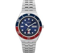 Timex Peanuts Automatic Montre pour hommes, 40 mm, bracelet en acier inoxydable, cadran bleu, boîtier en acier inoxydable TW2W47500