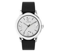Timex Peanuts Automatic Montre pour hommes, 40 mm, bracelet en cuir noir à ouverture rapide, en deux pièces, cadran argenté, boîtier en acier inoxydable TW2W54000