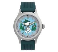 Timex Peanuts Expedition Scout Montre pour Homme 40 mm Bracelet Vert Cadran Bleu Boîtier argenté