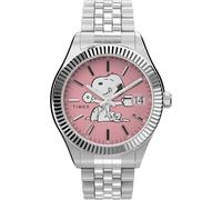 Timex Peanuts Montre pour femmes, 36 mm, bracelet en acier inoxydable argenté, cadran rose, boîtier argenté TW2V47400