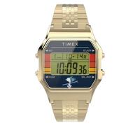 Timex Peanuts T80 Snoopy Ski Montre Unisexe 34 mm Bracelet doré Cadran numérique Boîtier doré