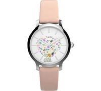 Timex Peanuts Transcend Montre pour femme 34 mm Bracelet marron Cadran argenté Boîtier argenté