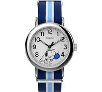 Timex Peanuts Weekender Montre pour Homme avec Cadran Blanc et boîtier argenté Bleu 37 mm