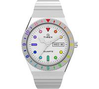 Timex Q Montre pour femmes, 36 mm, bracelet extensible en acier inoxydable argenté, cadran argenté, boîtier argenté TW2V66000