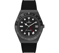 Timex Q Montre pour hommes, 38 mm, bracelet noir synthétique en deux pièces, cadran noir, boîtier gris acier TW2V38200