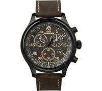 Timex - T49905SU - Expédition - Montre Homme - Quartz Analogique - Cadran Noir - Bracelet Cuir Marron