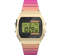 Timex T80 Montre unisexe, 36 mm, bracelet en résine rose, cadran numérique, boîtier doré TW2V74400