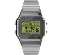 Timex T80 Montre Unisexe en Acier Inoxydable, 34 mm, Bracelet Extensible Acier Inoxydable, Cadran numérique, boîtier argenté TW2R79100