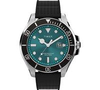 Timex Trend Montre pour hommes, 43 mm, bracelet en caoutchouc synthétique noir, à ouverture rapide, en deux pièces, cadran vert, boîtier argenté TW2V91700
