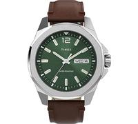 Timex Expedition North Montre pour hommes, 43 mm, bracelet en cuir vert Ecco DriTan™, à ouverture rapide, en deux pièces, cadran beige, boîtier noir IP TW2V21800