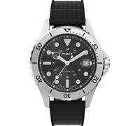 Timex Trend TW2Y15100 Montre pour Hommes de 41 mm, Bracelet synthétique, en Deux pièces, Cadran Noir, boîtier en Acier Inoxydable