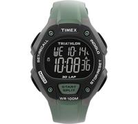 Timex Triathlon Classic TW5M67300 Montre, 38 mm, Bracelet Vert en PU en 2 Parties, Cadran numérique et boîtier Noir, pour Hommes