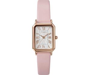 Timex - TW2Y01100 - Trend Montre pour Femme avec Bracelet en Cuir Rose, Cadran Blanc, Boîtier Or Rose 21 mm