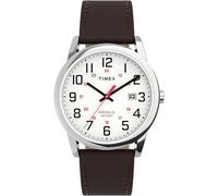 Timex Easy Reader TW2Y12600 Montre pour Hommes, 38 mm, Bracelet en Cuir Marron avec Cadran Blanc et boîtier argenté