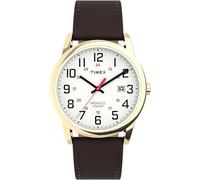 Timex Easy Reader TW2Y12700 Montre pour Hommes, 38 mm, Bracelet en Cuir Marron, Cadran Blanc et boîtier doré