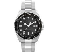 Timex - TW2Y28700 - Trend Montre pour Homme avec Bracelet en Acier Inoxydable Argenté, Cadran Noir, Boîtier Argenté 42 mm