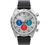 Timex - TW2Y29200 - Waterbury Montre pour Homme avec Bracelet à Libération Rapide en Cuir Noir, Cadran Argenté, Boîtier en Acier Inoxydable 41 mm