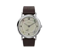 Timex Montre Homme Harry Potter Gryffondor House 38mm - Bracelet Cuir Marron avec Cadran Crème et Boîtier Argenté TW2Y76300