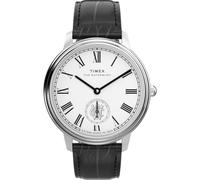Timex Waterbury Metropolitan Sub-Second TW2Y23100 Montre 39 mm pour Homme, avec Bracelet en Cuir Noir, Cadran argenté et boîtier en Acier Inoxydable