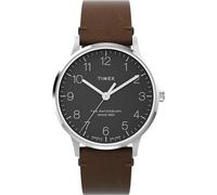 Timex Waterbury Montre pour Homme 40 mm - Bracelet en Cuir Marron à libération Rapide, Cadran Noir, boîtier en Acier Inoxydable, TW2Y06800
