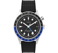 Timex Waterbury Montre pour hommes, 39 mm, bracelet en caoutchouc synthétique, en deux pièces, cadran noir, boîtier en acier inoxydable TW2W22600
