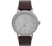 Timex Waterbury Montre pour Hommes, 40 mm, Bracelet en Cuir Marron à Ouverture Rapide, en Deux pièces, Cadran argenté, boîtier argenté TW2W20300