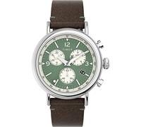Timex Waterbury Montre pour Hommes, 41 mm, Bracelet en Cuir Marron à Ouverture Rapide, en Deux pièces, Cadran Vert, boîtier argenté TW2V71000