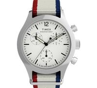 Timex Weekender New England Montre chronographe pour homme 40 mm - Gris coulissant double couche cadran blanc boîtier en acier inoxydable