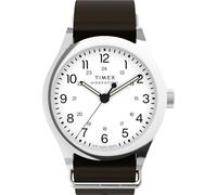 Timex Weekender New England Montre pour homme 3 aiguilles 39 mm - Cadran marron à double couche avec cadran blanc et boîtier en acier inoxydable