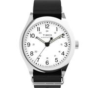 Timex Weekender New England Montre pour homme 3 aiguilles 39 mm - Noir à double couche Cadran blanc Boîtier en acier inoxydable