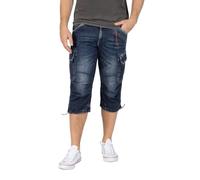 Timezone 3/4 Shorts en Jean Stretch & Poches, Couleurs:Bleu-Marine, Taille:31W
