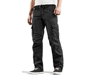 Timezone BenitoTZ Benito Pantalon cargo pour homme avec ceinture en tissu, Noir , 34W x 30L