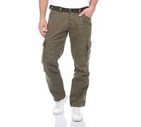 Timezone BenitoTZ Pantalon cargo pour homme Coupe ample Ceinture en tissu 100 % coton Poches basiques Beige Gris Vert Tailles W28 W29 W30 W31 W32 W33 W34 W36 W38 W40, Kaki (4137), 38W / 30L
